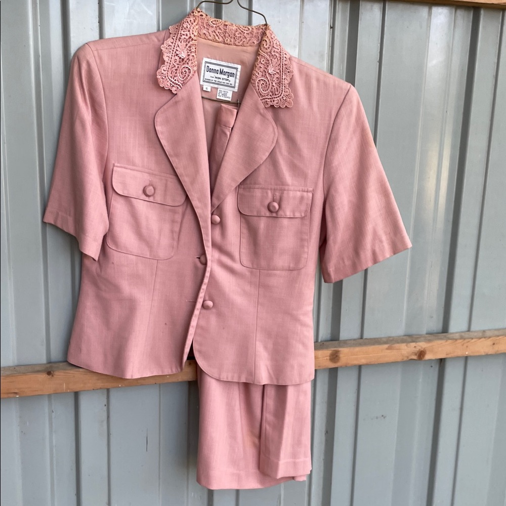 Donna Morgan Blush Short Sleeve Blazer and Skirt Set